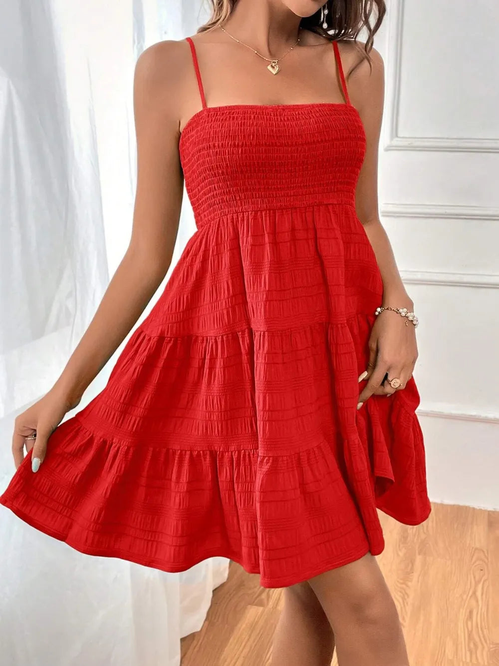 Smocked Tiered Sleeveless Mini Dress - Blushé Belle