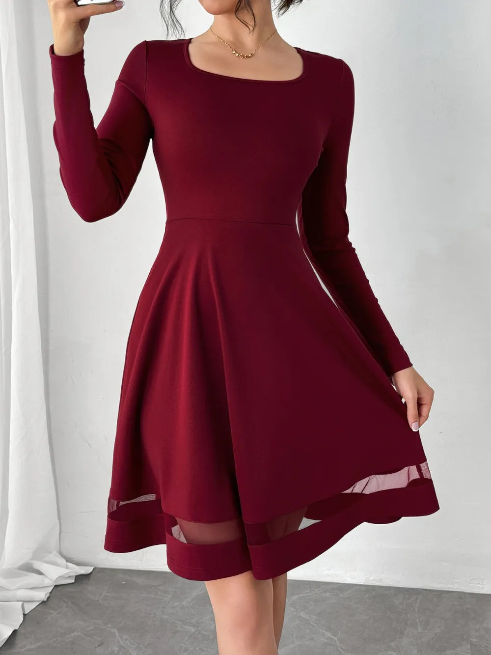 Square Neck Long Sleeve Mini Dress - Blushé Belle