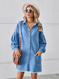 Button Up Pocketed Raw Hem Denim Dress - Blushé Belle
