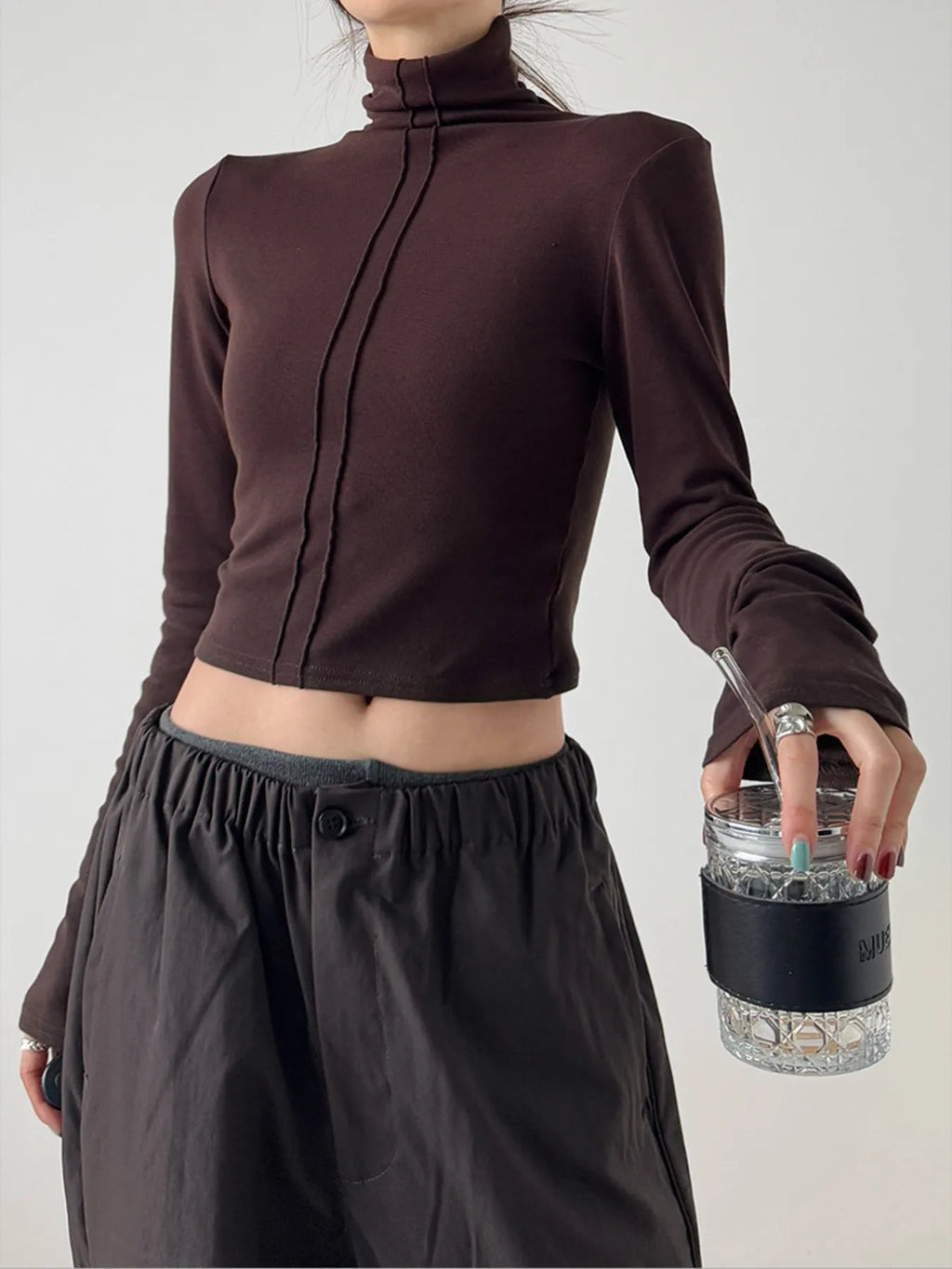 High Neck Long Sleeve Cropped T-Shirt - Blushé Belle