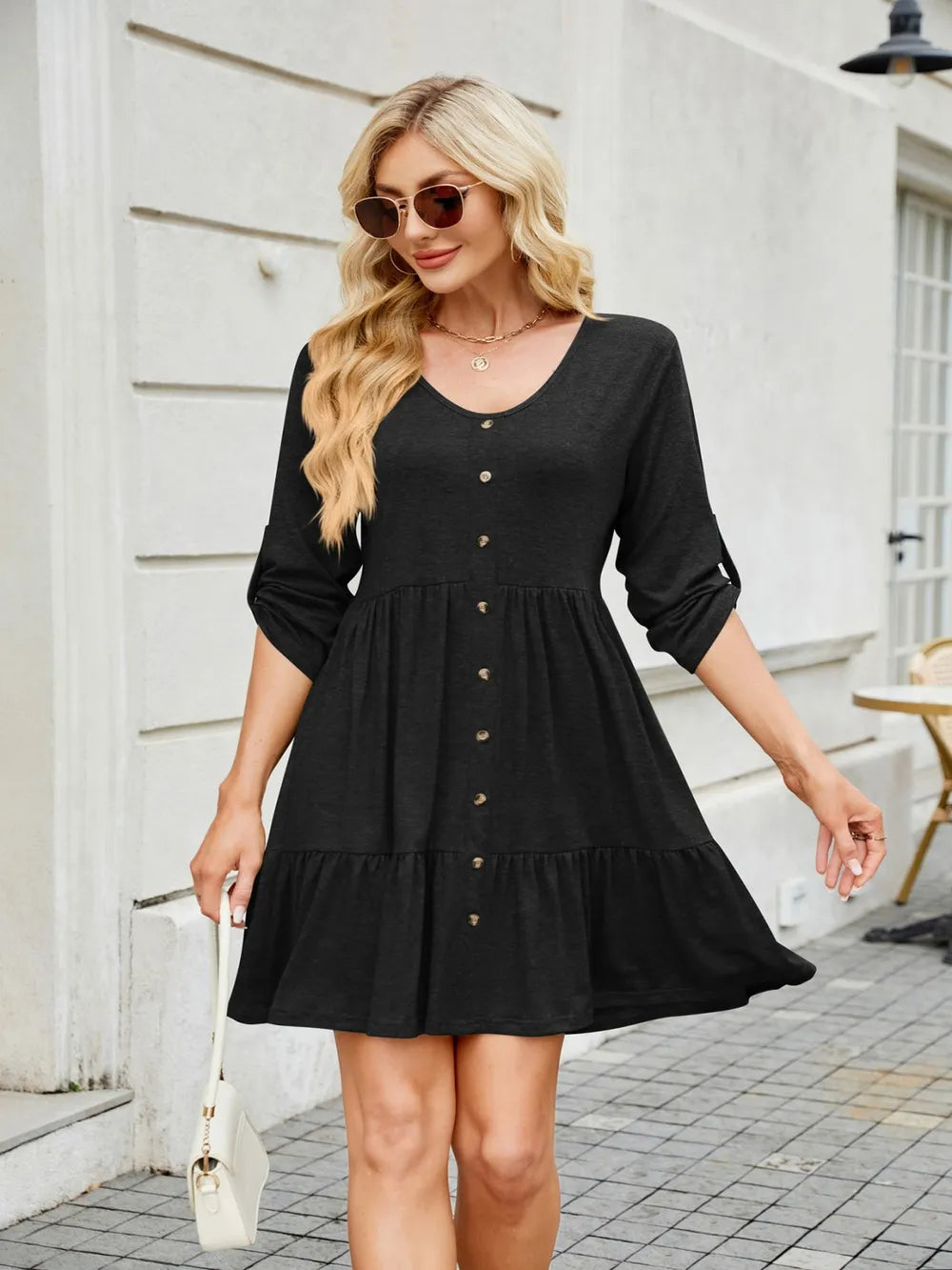 Tiered Ruched V-Neck Mini Dress - Blushé Belle