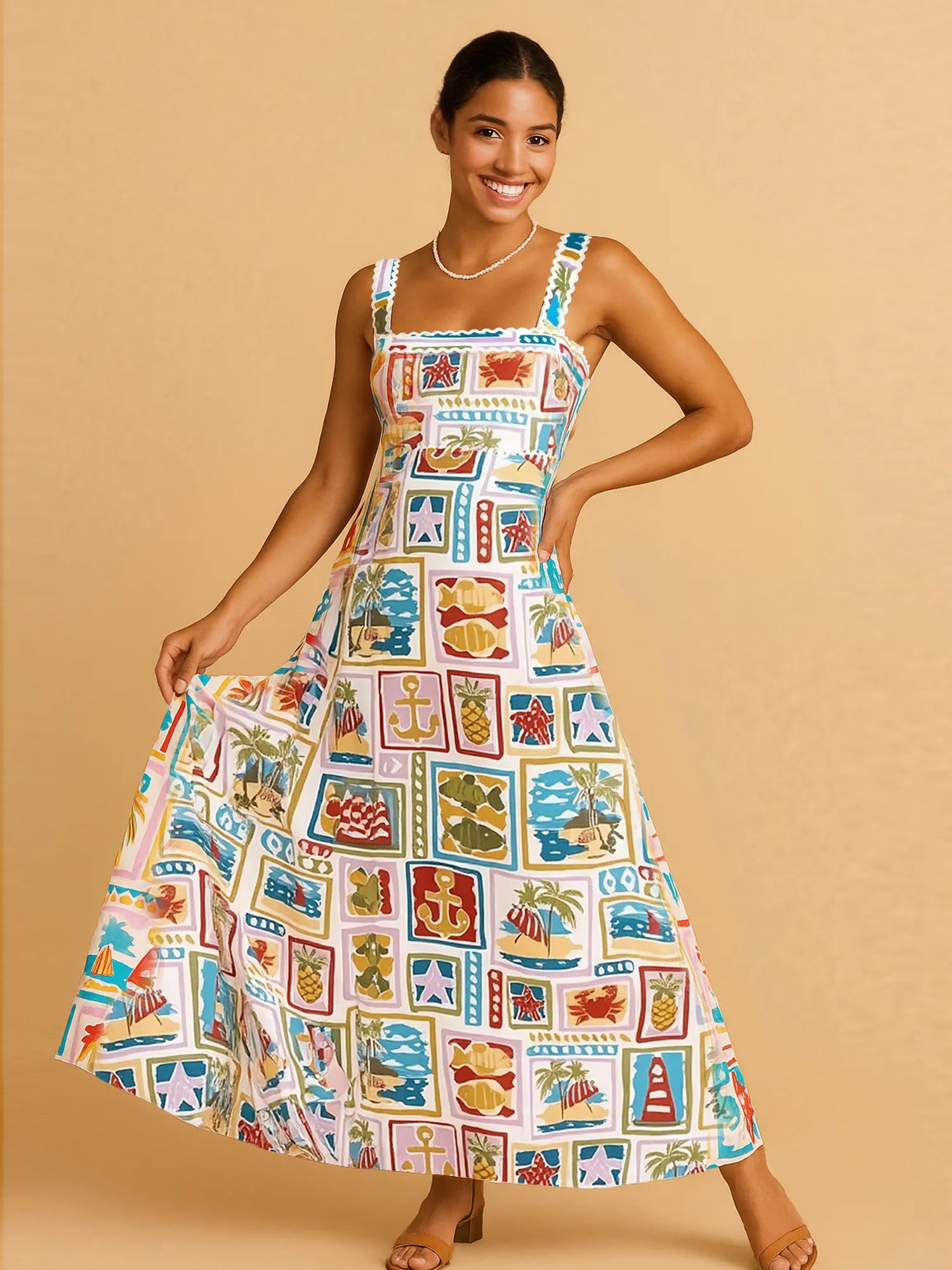 Tropical Print Square Neck Cami Dress - Blushé Belle