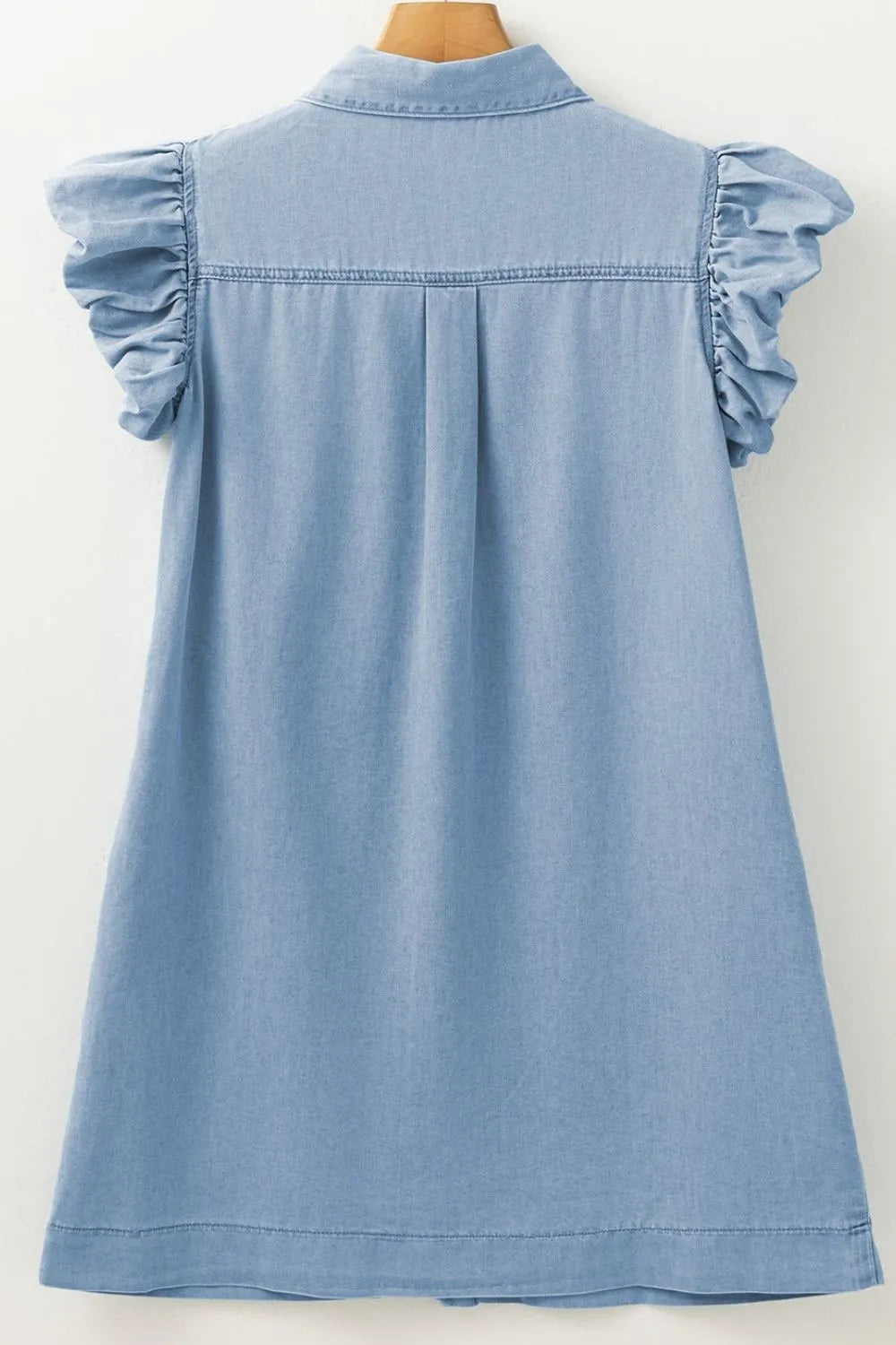 Smocked Collared Neck Cap Sleeve Denim Dress - Blushé Belle