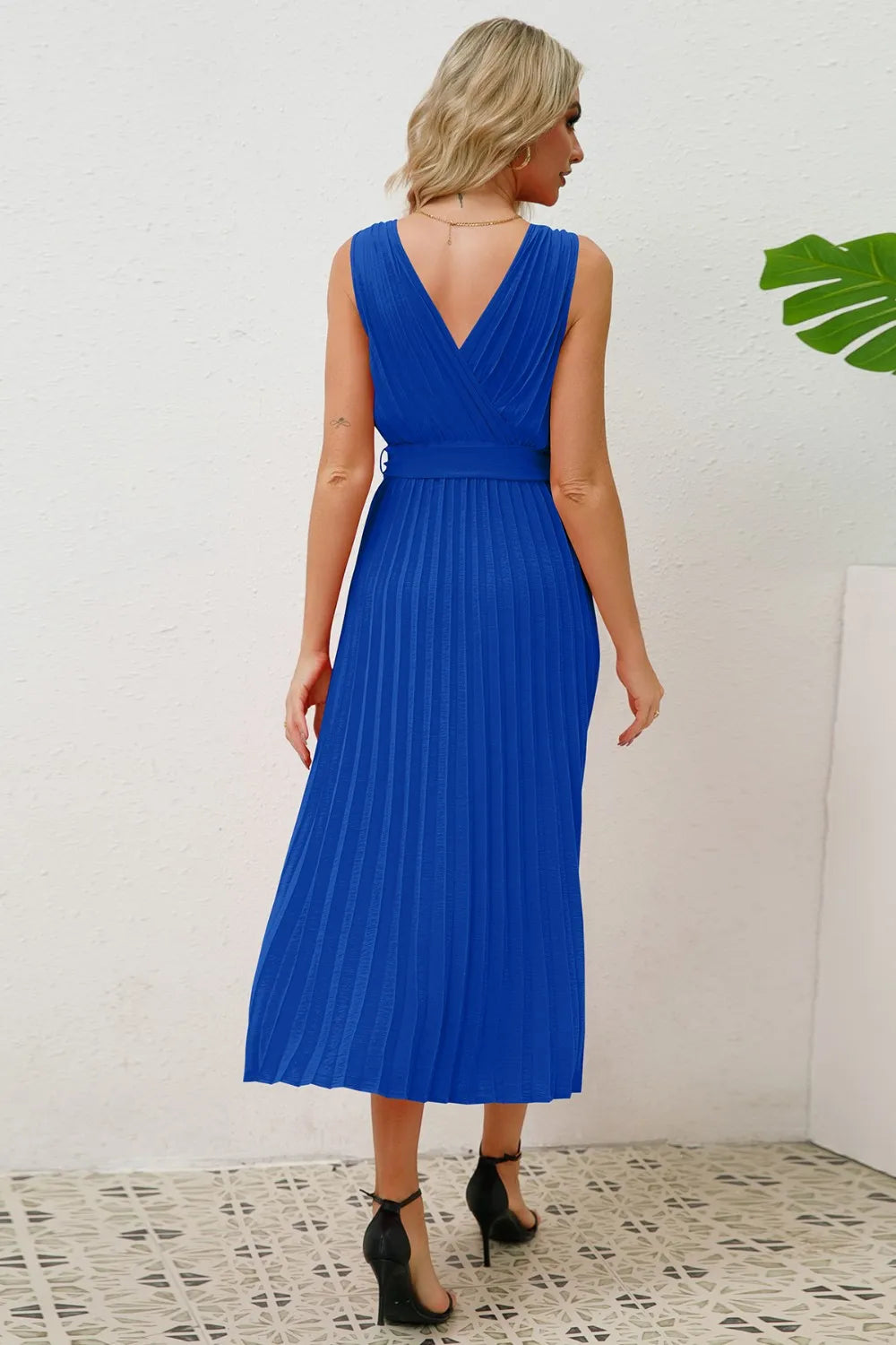Surplice Sleeveless Midi Pleated Dress - Blushé Belle