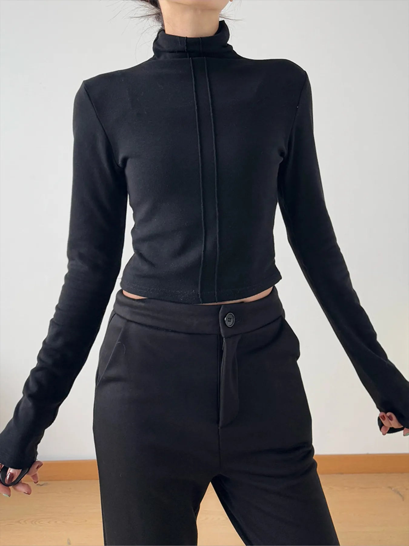 High Neck Long Sleeve Cropped T-Shirt - Blushé Belle