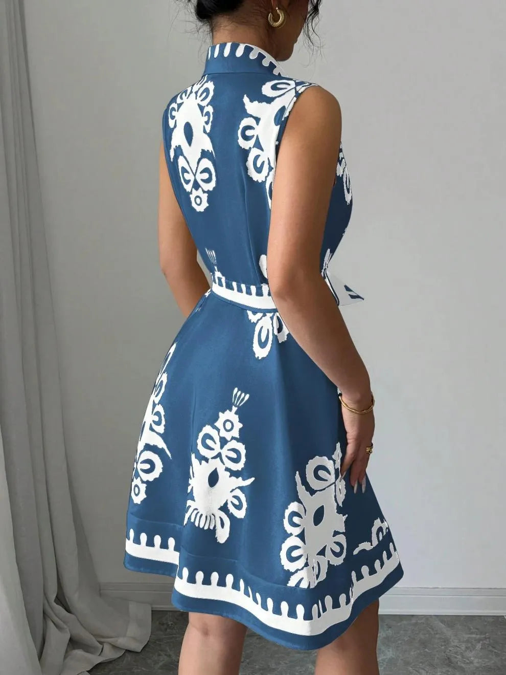 Printed Sleeveless Button Front Dress - Blushé Belle