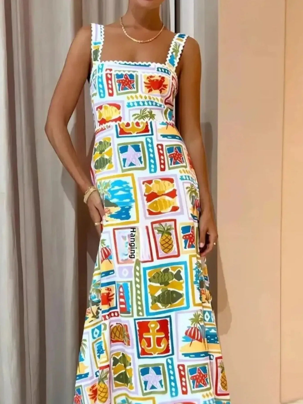 Tropical Print Square Neck Cami Dress - Blushé Belle