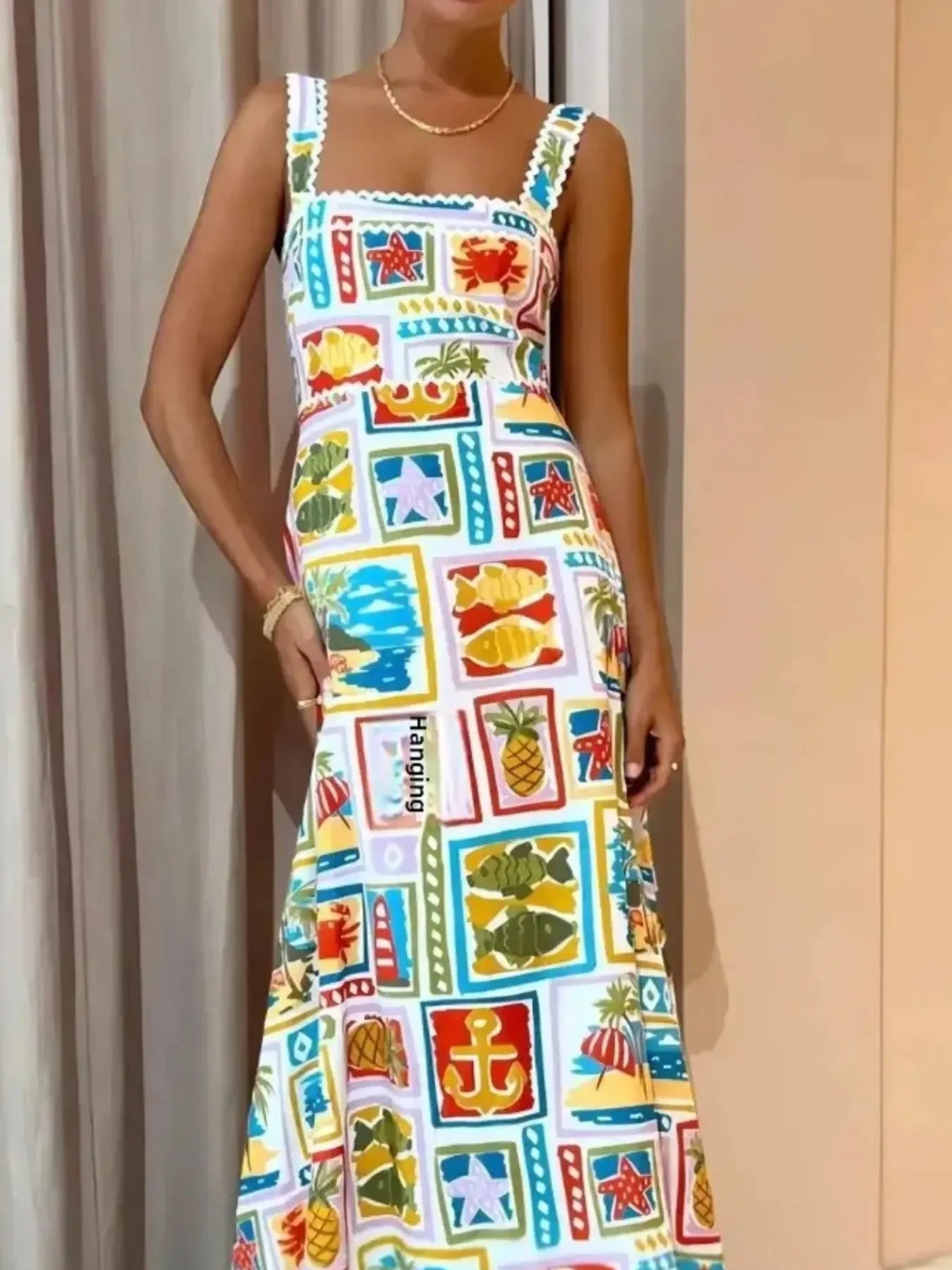 Tropical Print Square Neck Cami Dress - Blushé Belle