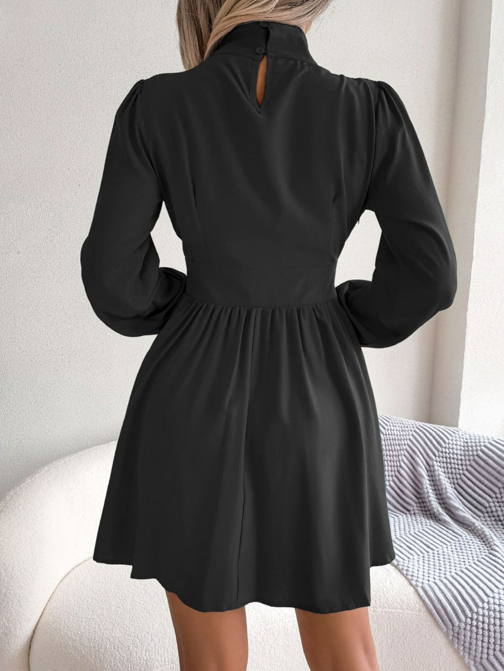 Cutout Turtleneck A-Line Mini Dress - Blushé Belle