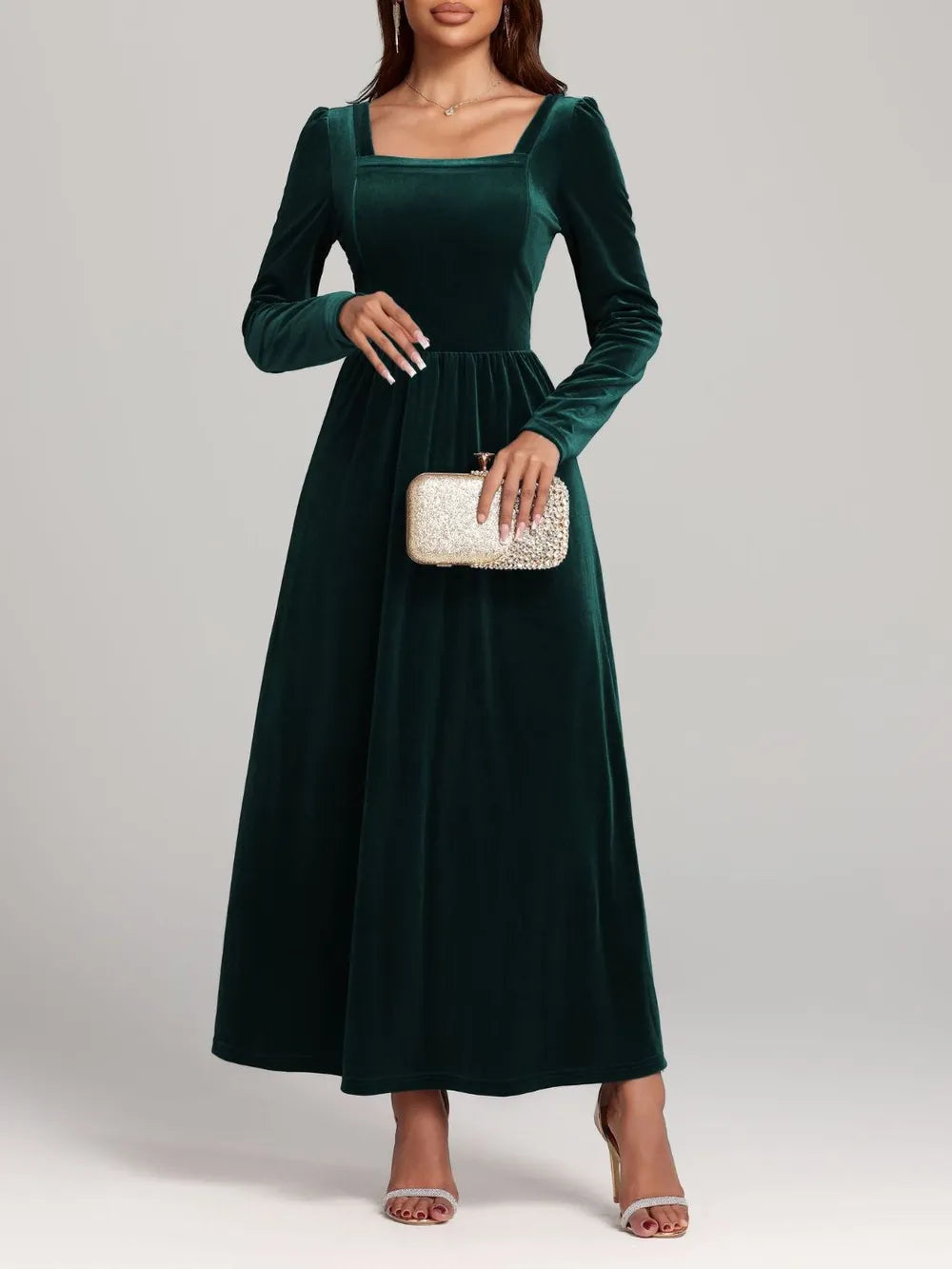 Velvet Square Neck Long Sleeve Dress - Blushé Belle