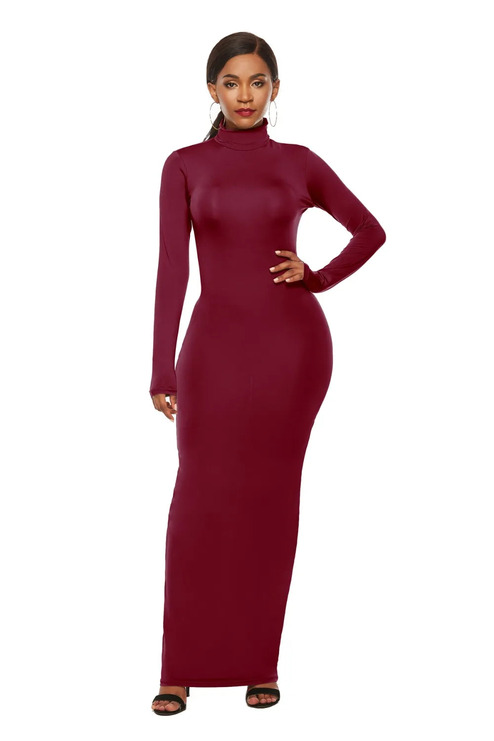 Mock Neck Long Sleeve Maxi Slim Dress - Blushé Belle