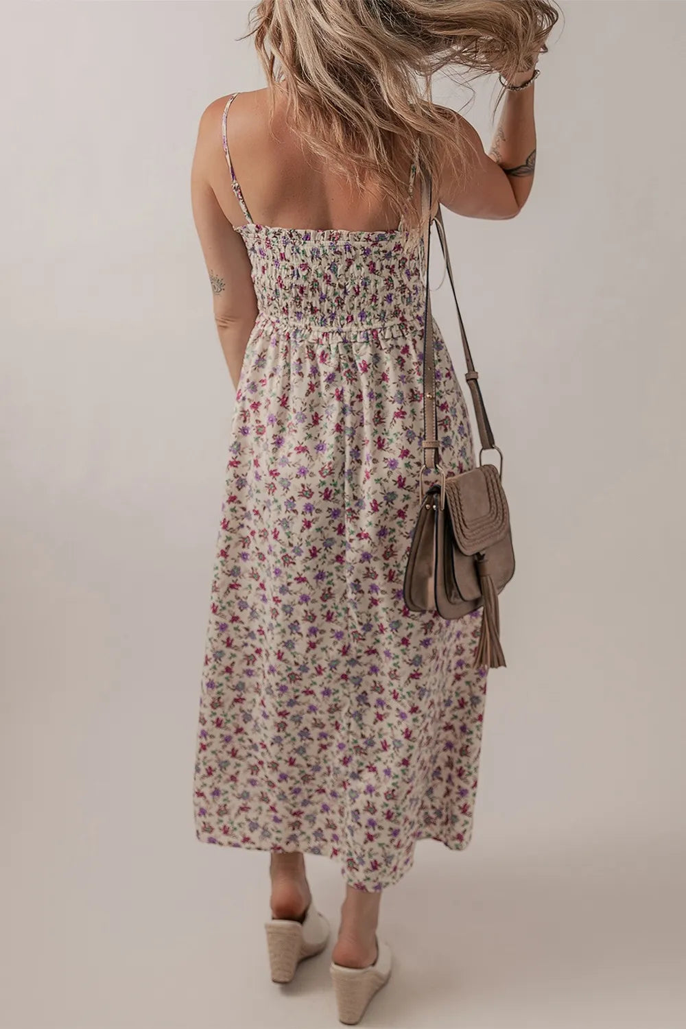 Multicolour Bohemian Ditsy Floral Smocked Fit Flare Sundress - Blushé Belle
