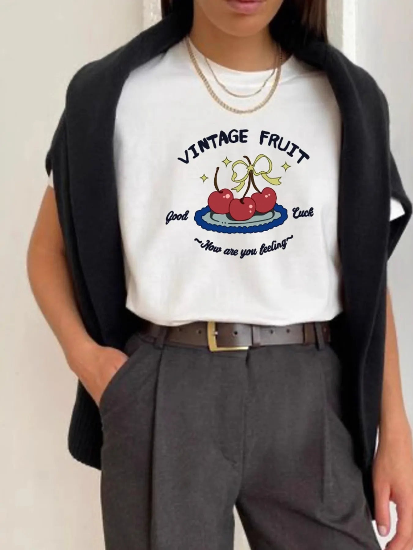 Plus Size Fruit Graphic Round Neck T-Shirt - Blushé Belle