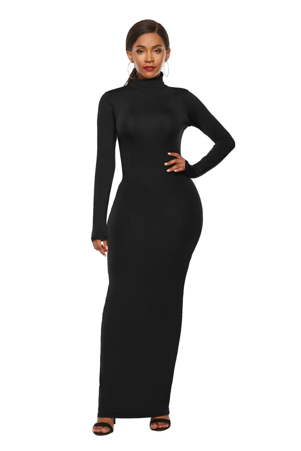 Mock Neck Long Sleeve Maxi Slim Dress - Blushé Belle