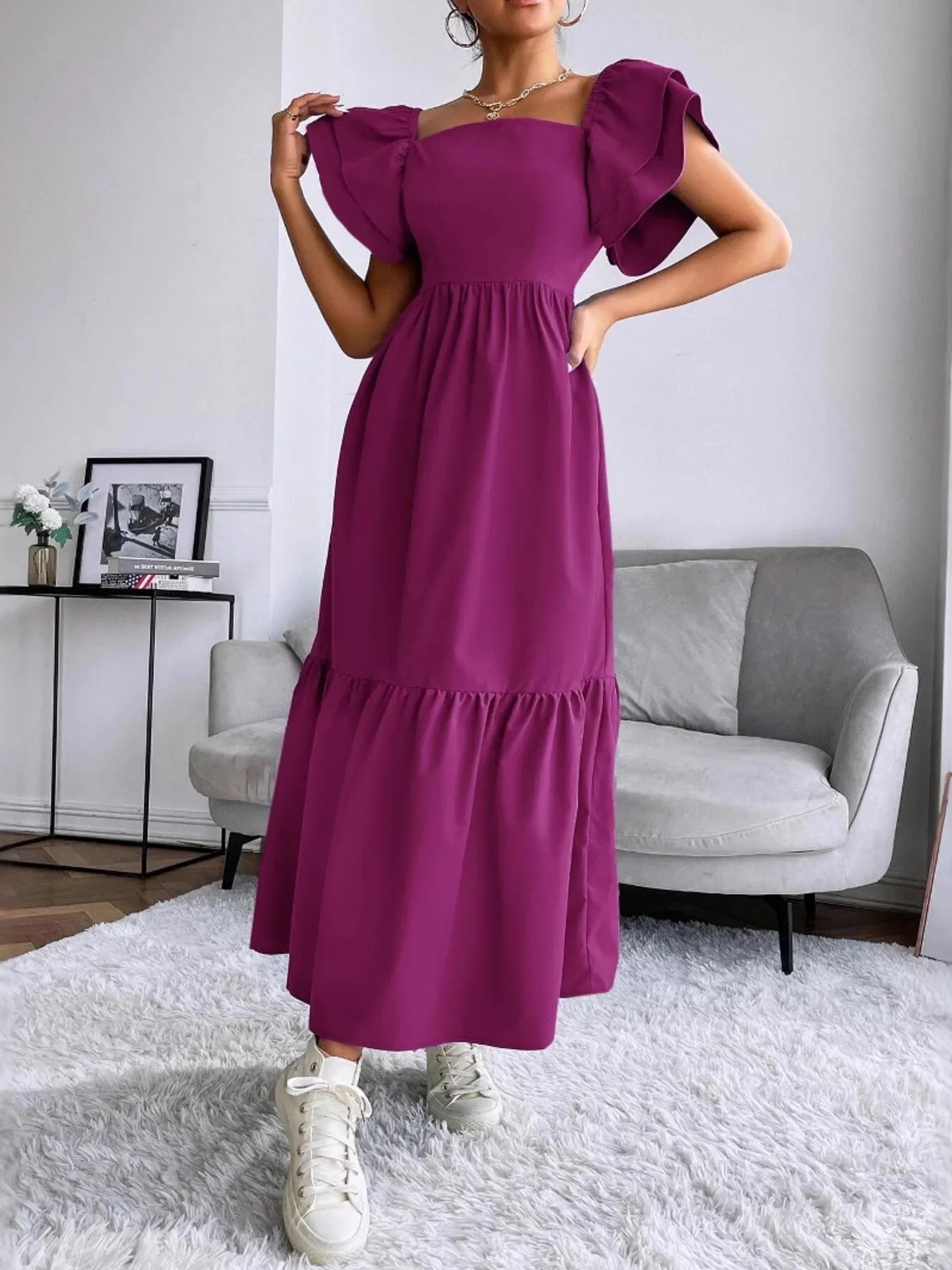 Tiered Square Neck Maxi Dress - Blushé Belle