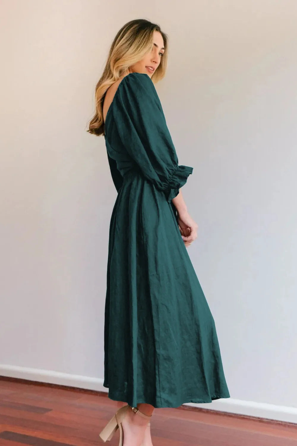 Smocked Tied Flounce Sleeve Midi Dress - Blushé Belle