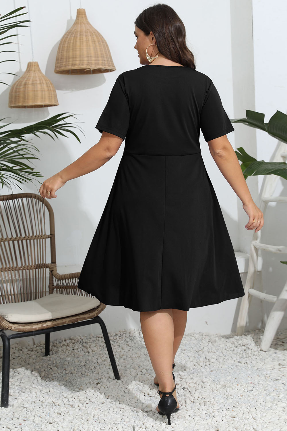 Plus Size Round Neck Openwork Dress - Blushé Belle