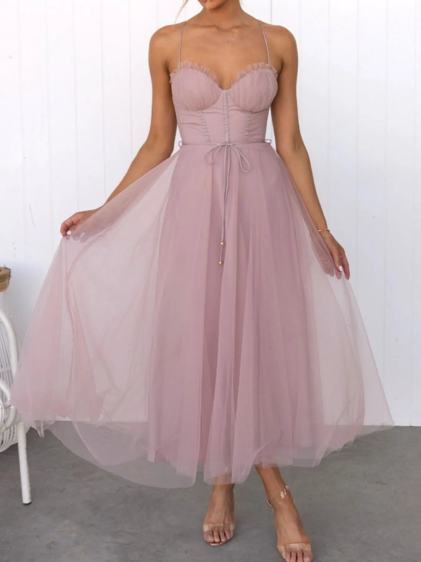 Sweetheart Neck Tulle Midi Dress - Blushé Belle
