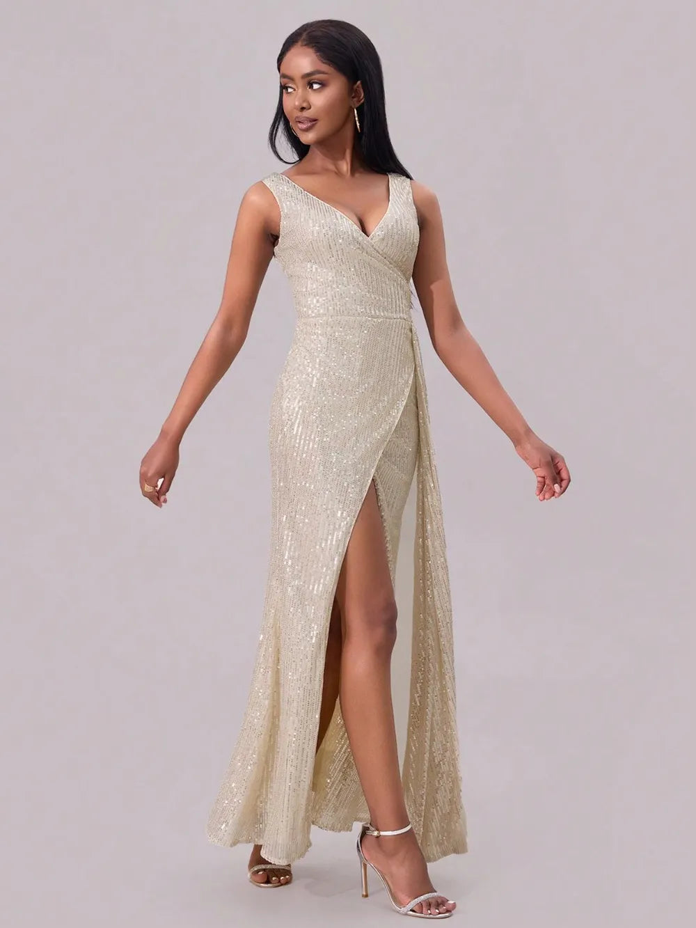 Slit Sequin Surplice Sleeveless Maxi Dress - Blushé Belle