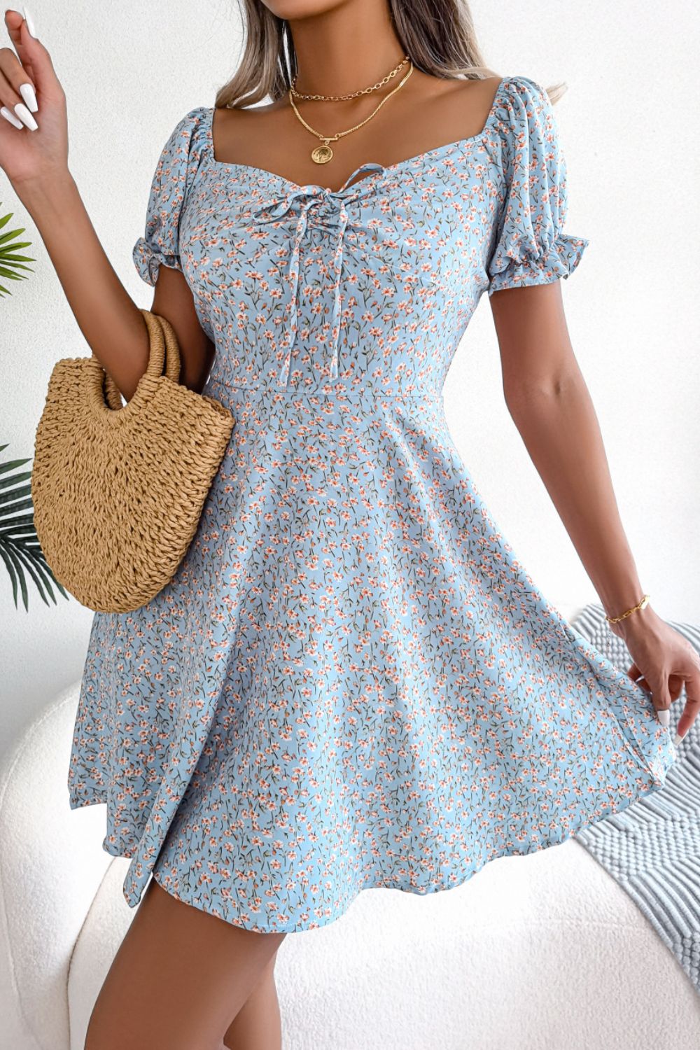 Ditsy Floral Drawstring A-Line Dress - Blushé Belle
