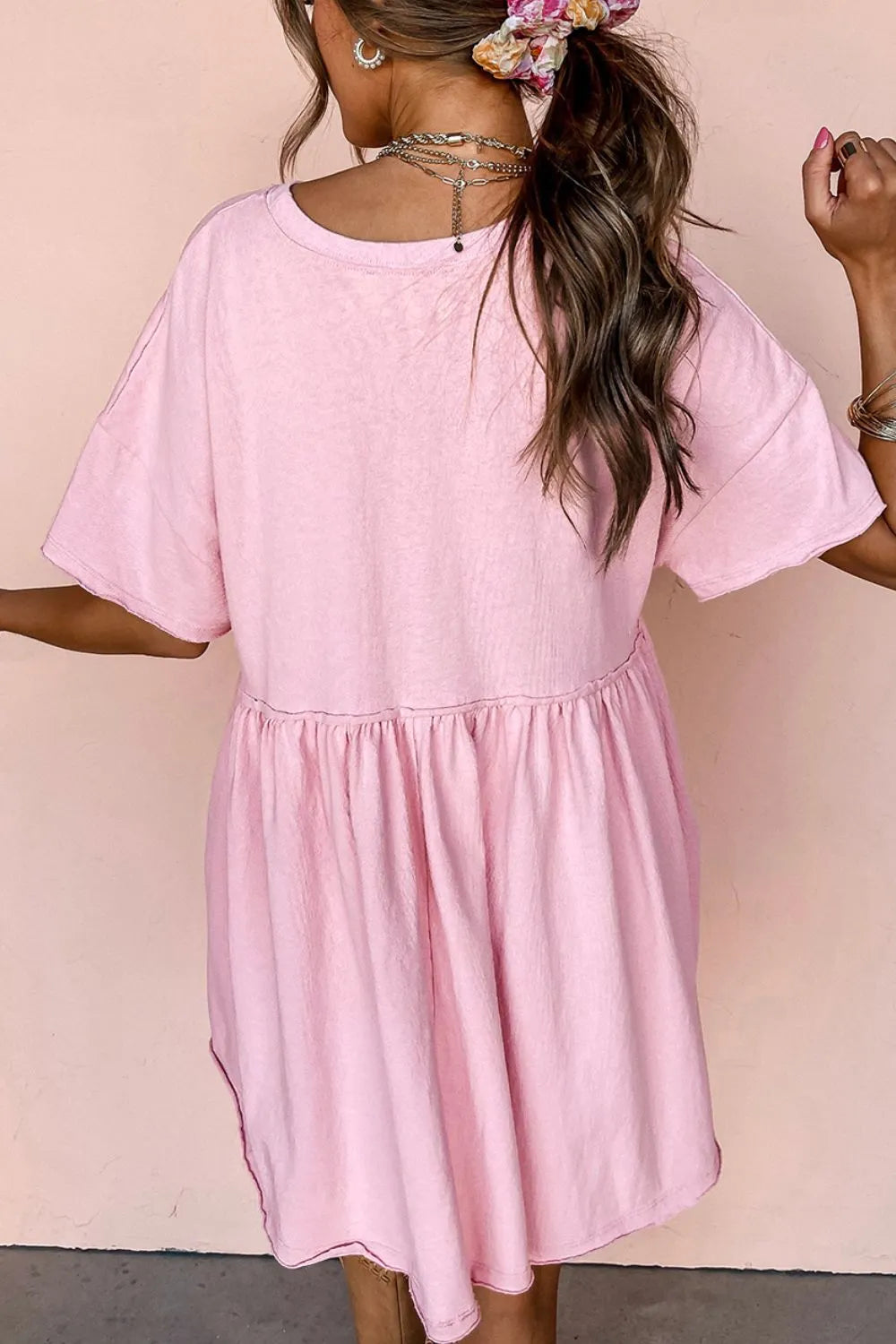 Round Neck Half Sleeve Mini Dress - Blushé Belle