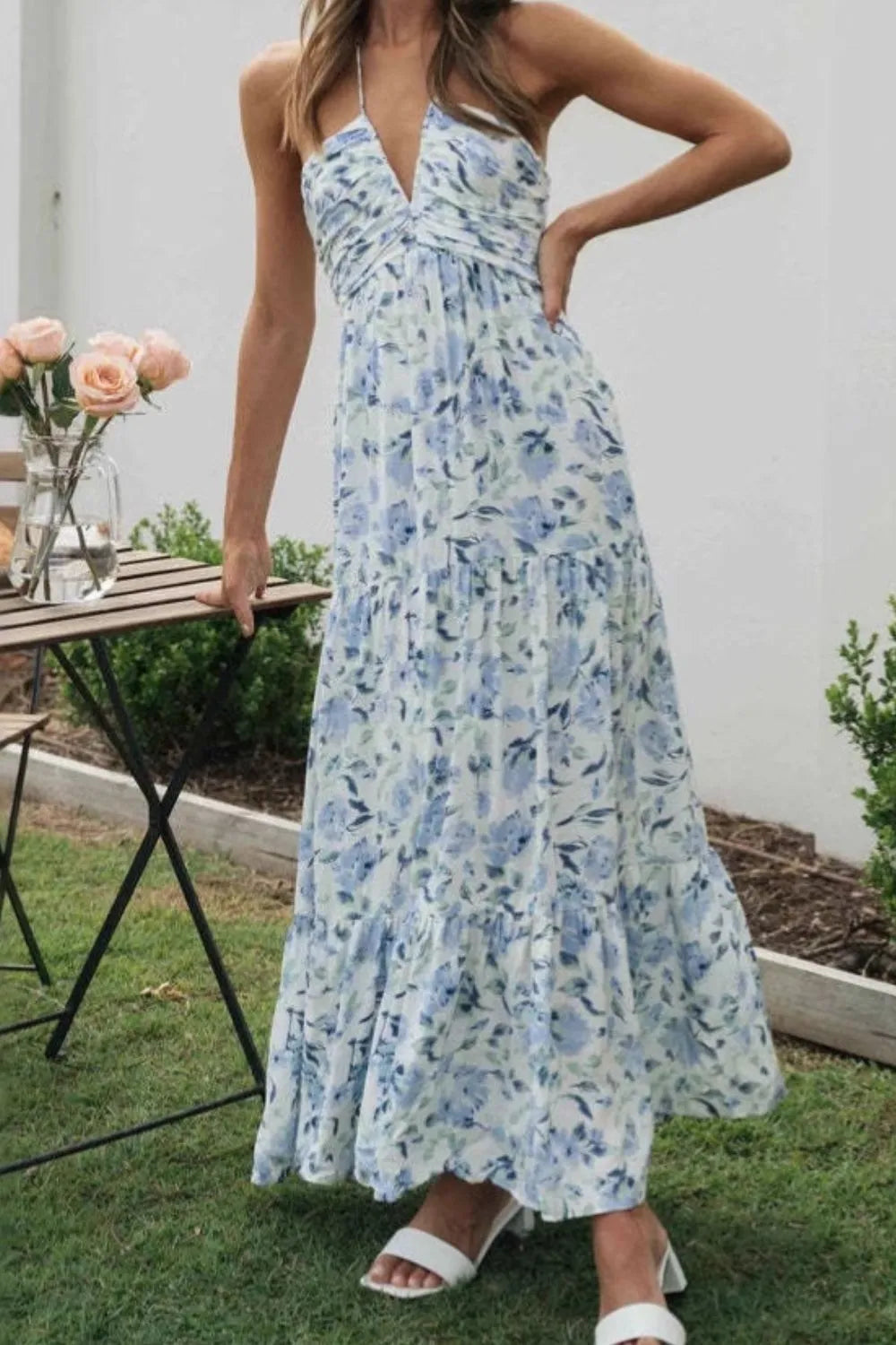 Floral Halter Neck Tiered Maxi Dress - Blushé Belle