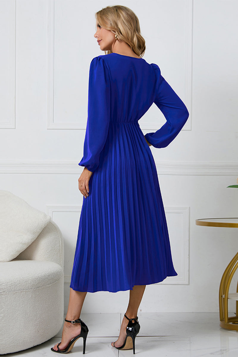 V-Neck Long Sleeve Tie Waist Midi Dress - Blushé Belle