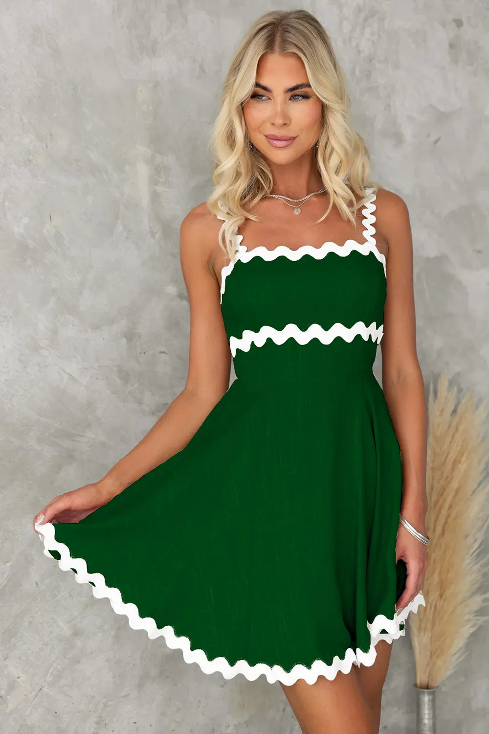 Contrast Trim Square Neck Mini Dress - Blushé Belle