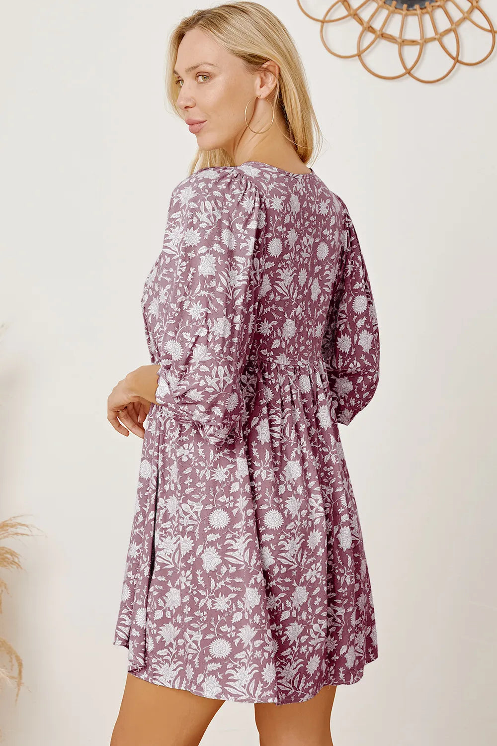 Floral Tie Neck Ruched Babydoll Dress - Blushé Belle