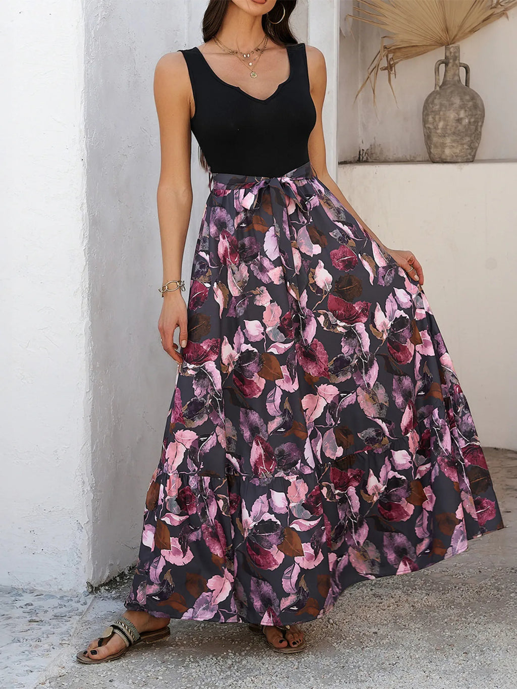 Floral Print Wide Strap Maxi Tank Dress - Blushé Belle