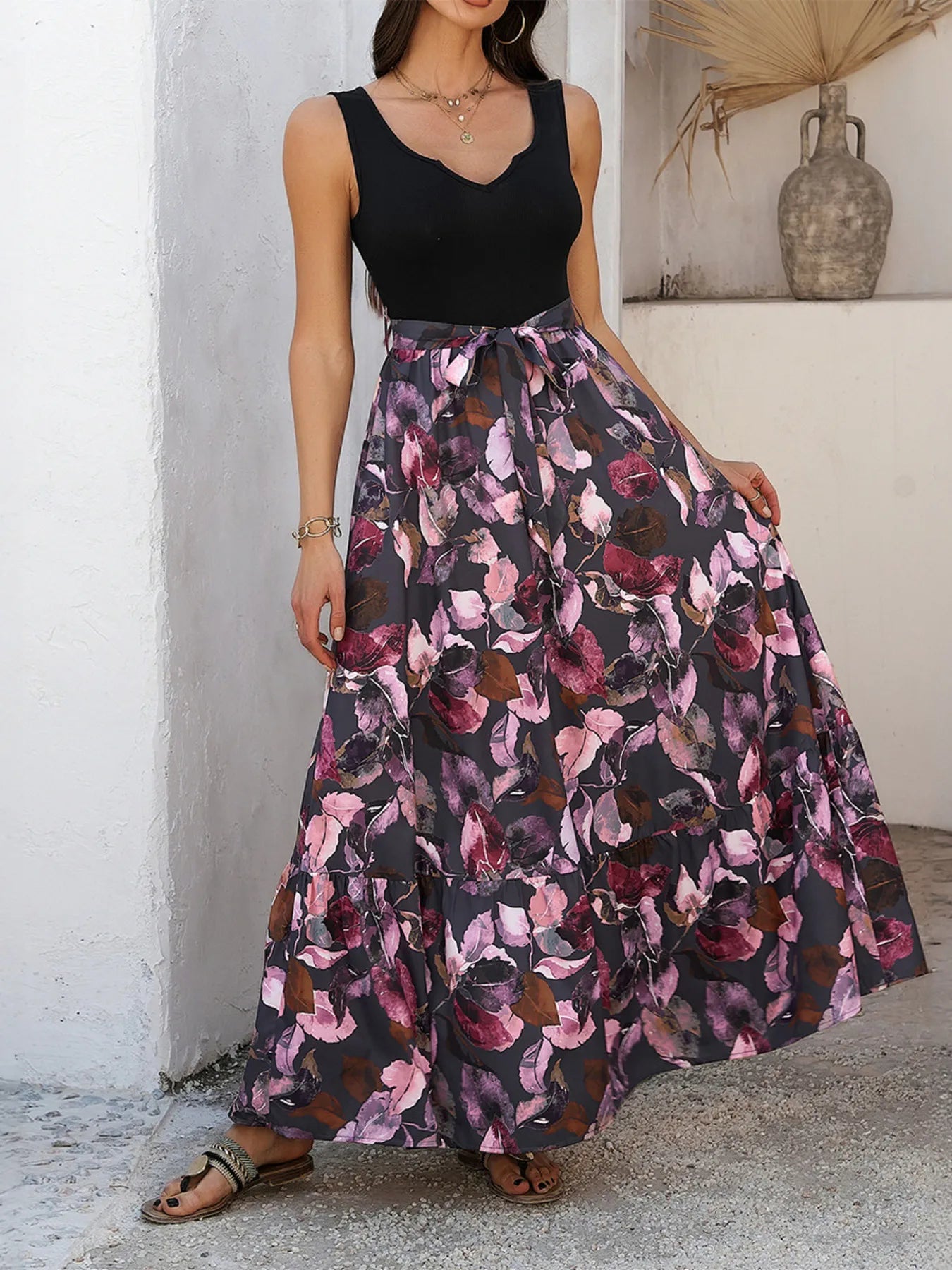 Floral Print Wide Strap Maxi Tank Dress - Blushé Belle