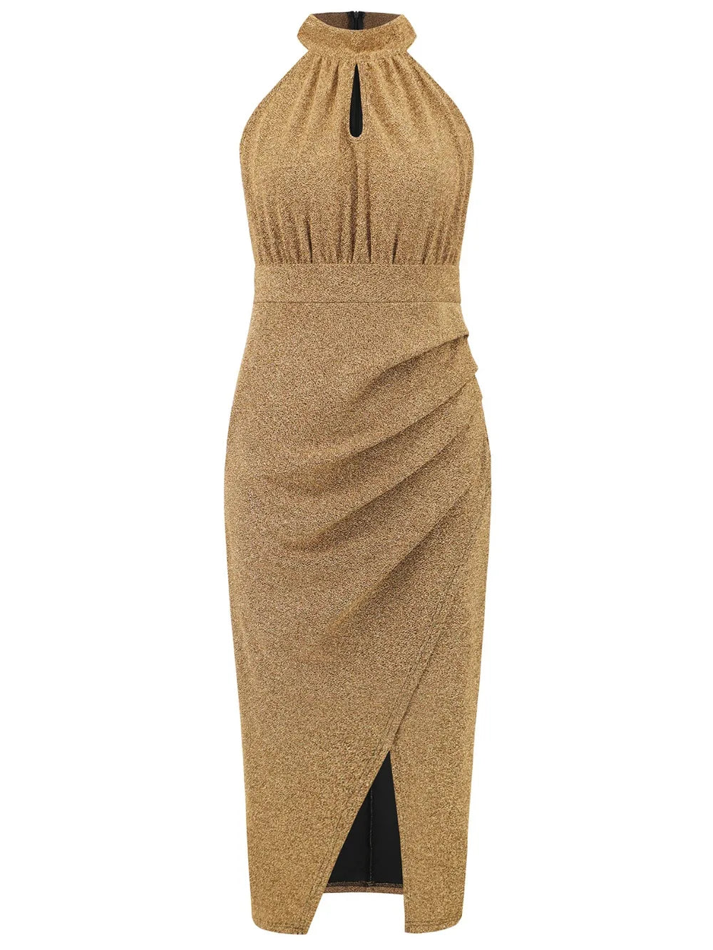 Slit Ruched Mock Neck Sleeveless Dress - Blushé Belle