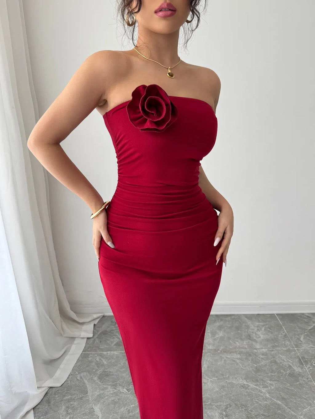 Slit Back Flower Tube Midi Dress - Blushé Belle