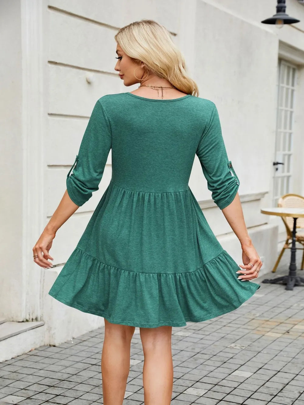 Tiered Ruched V-Neck Mini Dress - Blushé Belle
