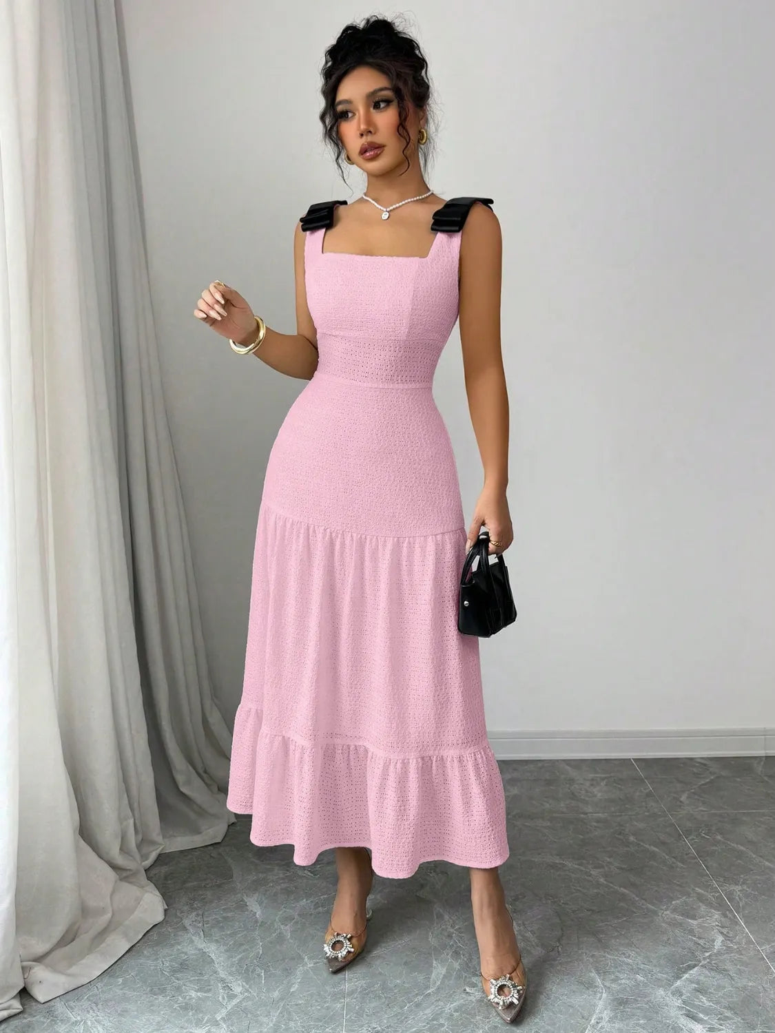 Square Neck Wide Strap Dress - Blushé Belle