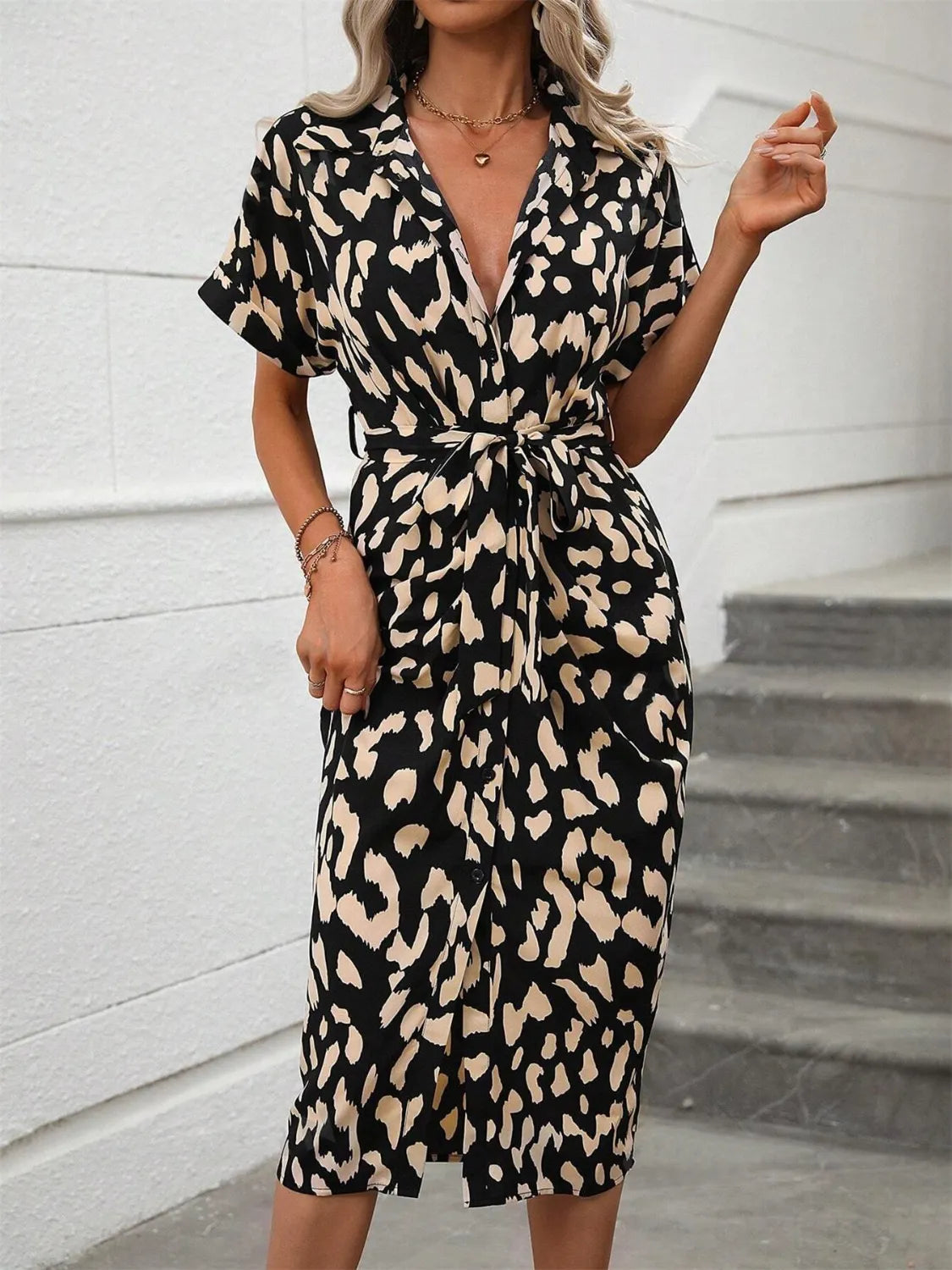 Short Sleeve Tie Waist Dress - Blushé Belle