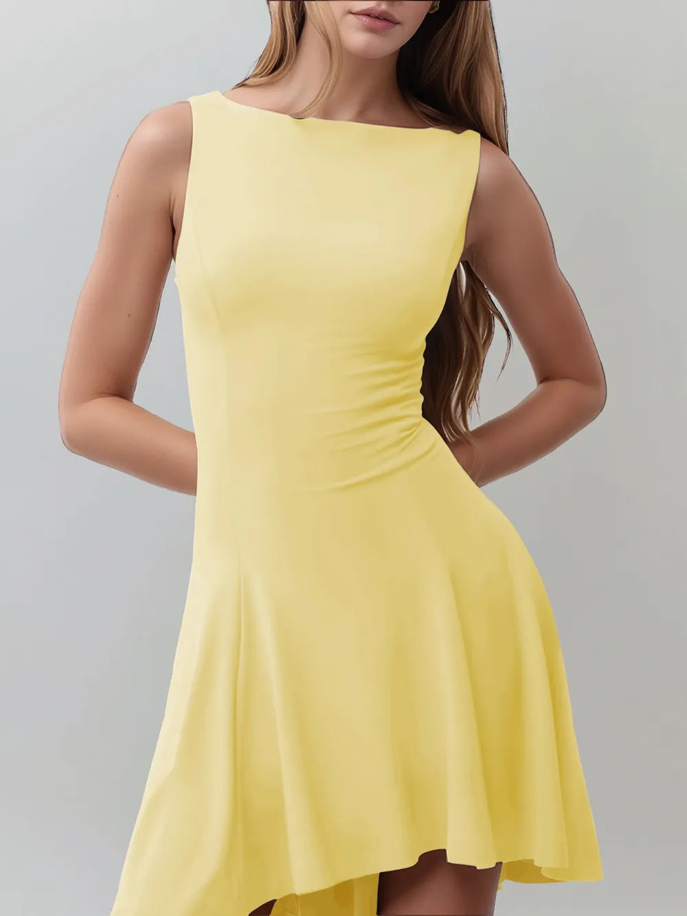 High-Low Round Neck Sleeveless Mini Dress - Blushé Belle