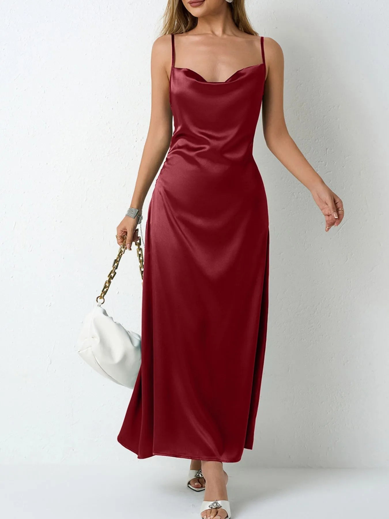 Satin Cowl Neck Cami Dress - Blushé Belle
