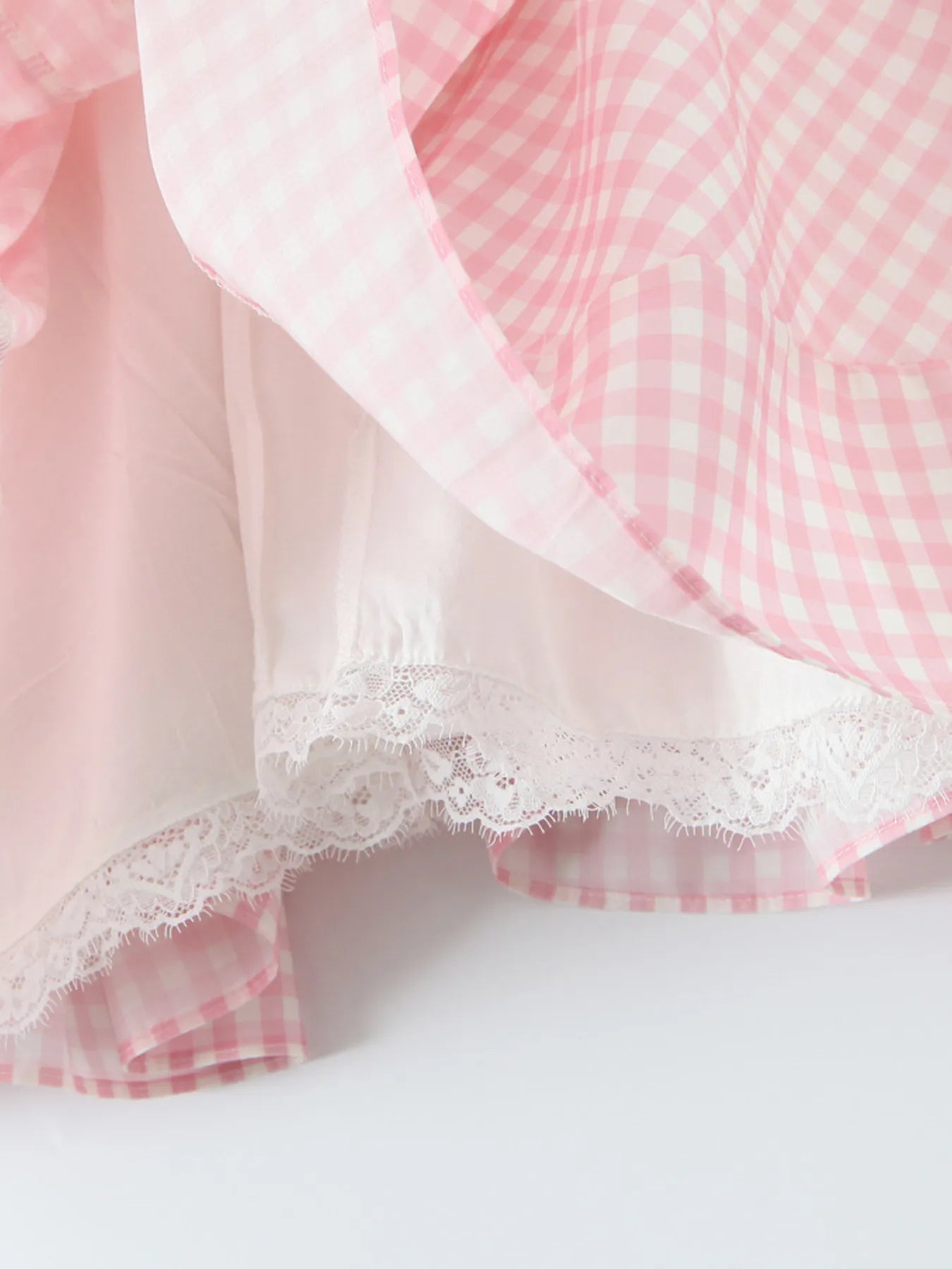 Gingham Ruffle Mini Dress with Lace Trim - Blushé Belle