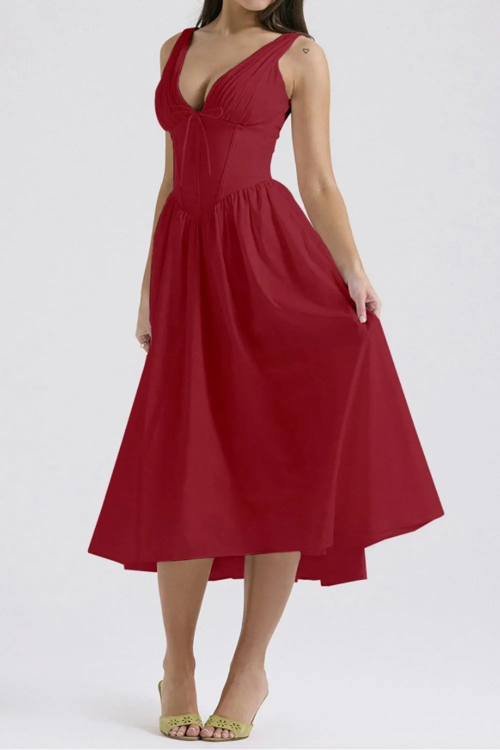 Ruched V-Neck Sleeveless Dress with Pockets - Blushé Belle