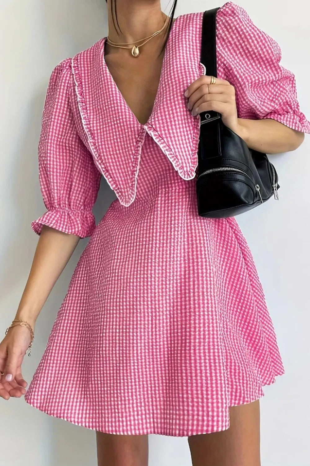 Gingham Puff Sleeve Mini Dress - Blushé Belle