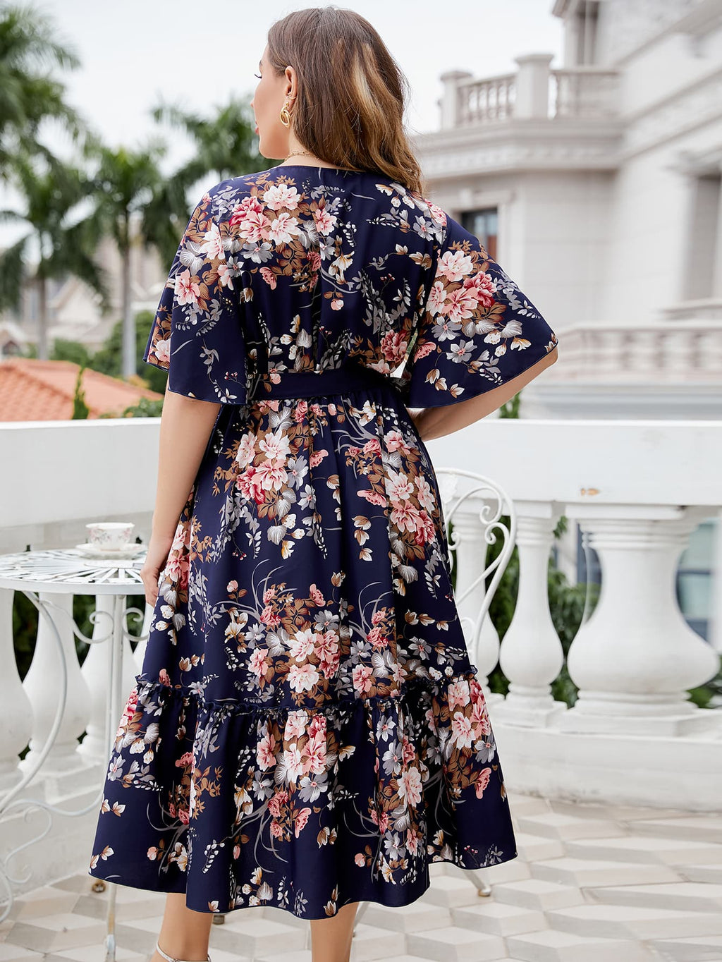 Honey Plus Size Floral Surplice Neck Midi Dress - Blushé Belle