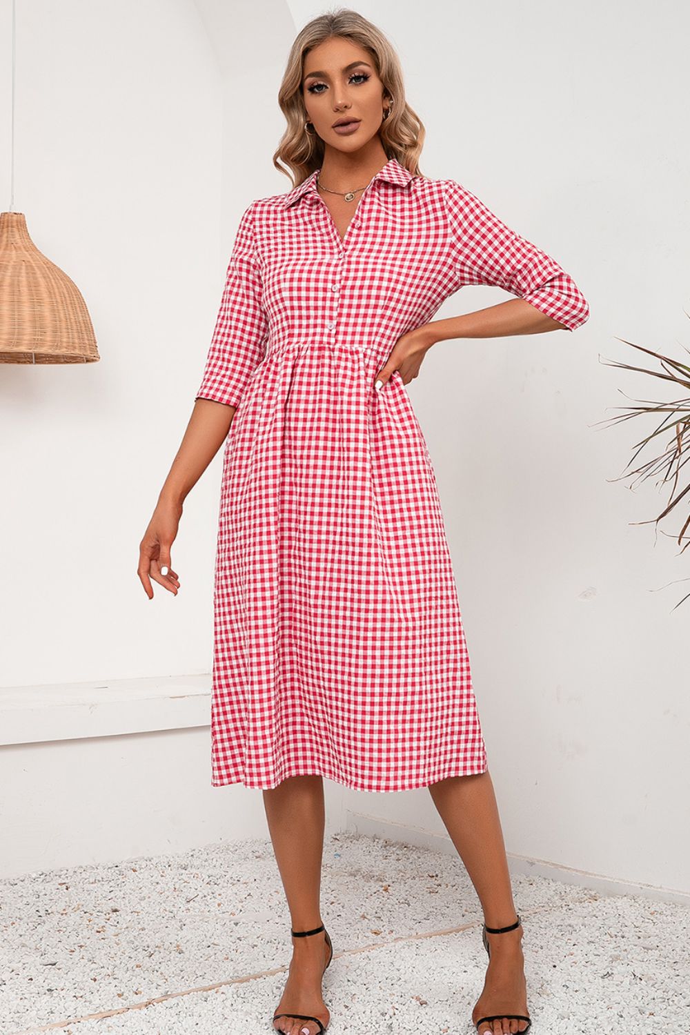 Ivy Lane Plaid Collared Neck Midi Dress - Blushé Belle