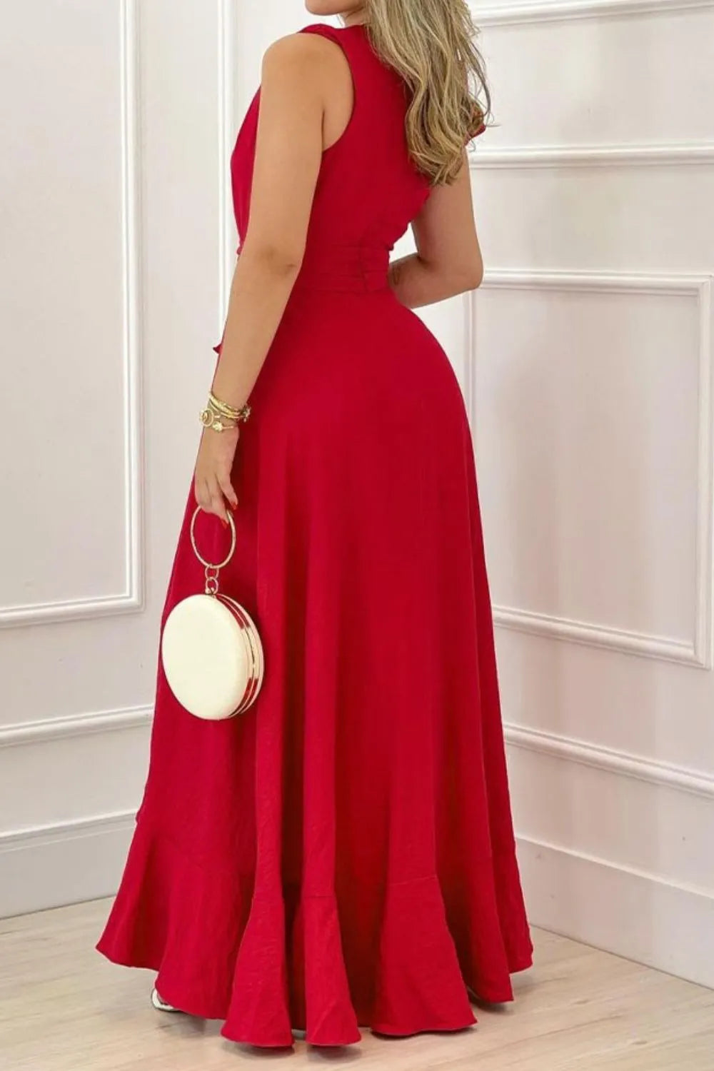 Ruffled Plunge Sleeveless Maxi Dress - Blushé Belle