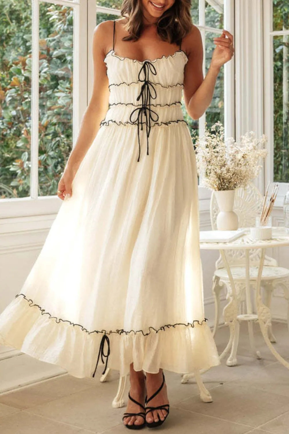 Frill Tied Front Midi Cami Dress - Blushé Belle