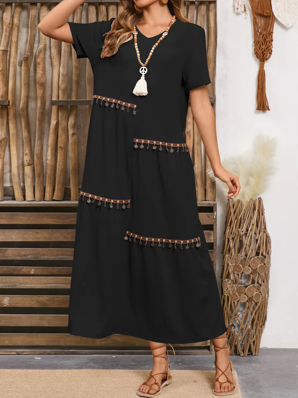 V-Neck Short Sleeve Midi Dress - Blushé Belle