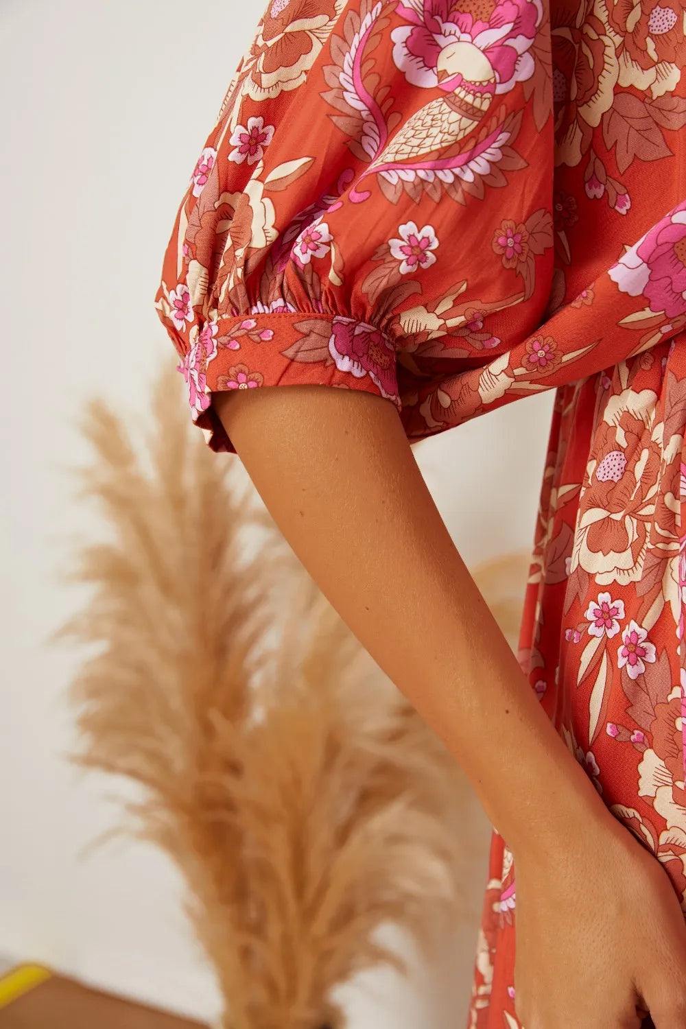 Floral Tie Neck Half Sleeve Dress - Blushé Belle