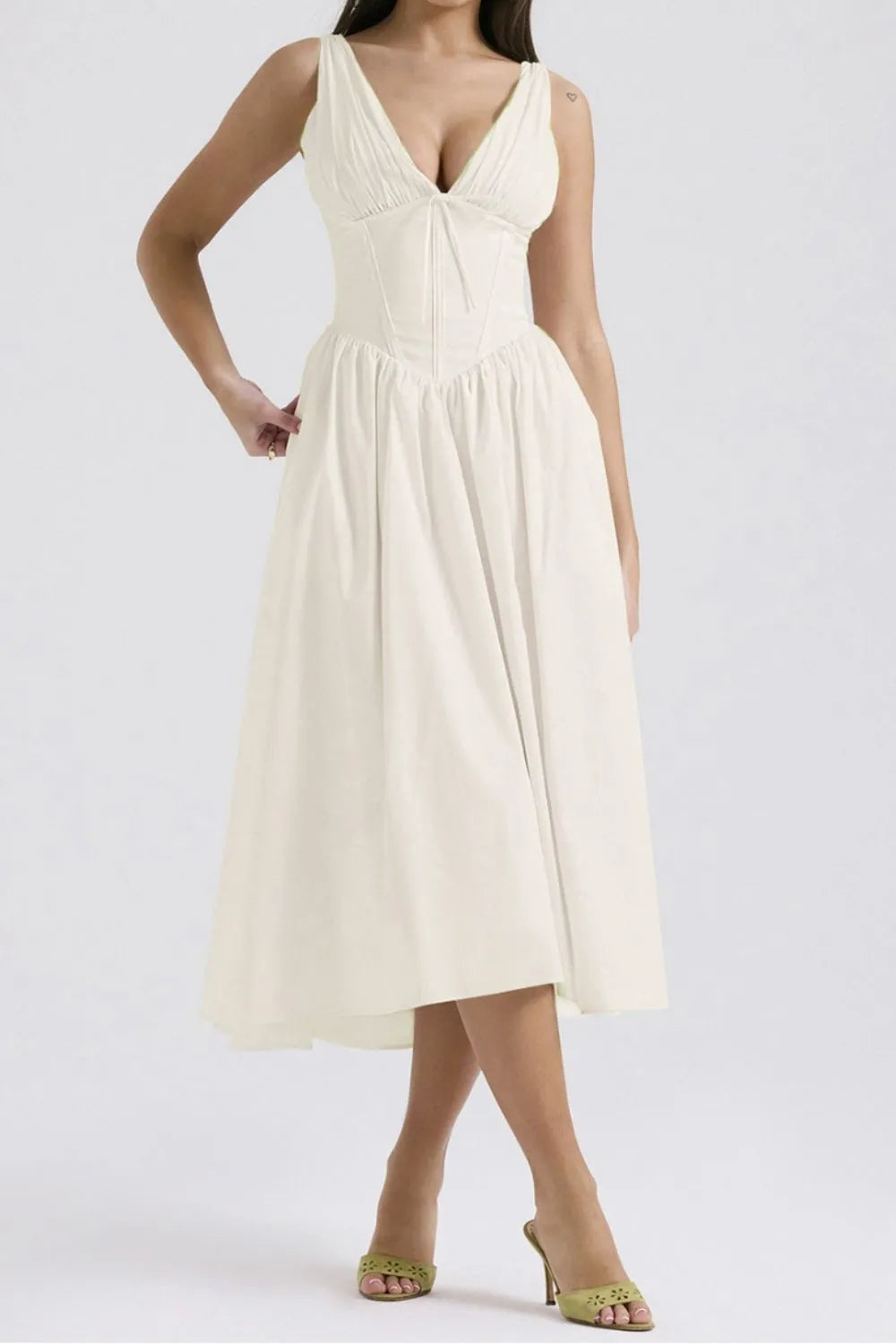 Ruched V-Neck Sleeveless Dress with Pockets - Blushé Belle
