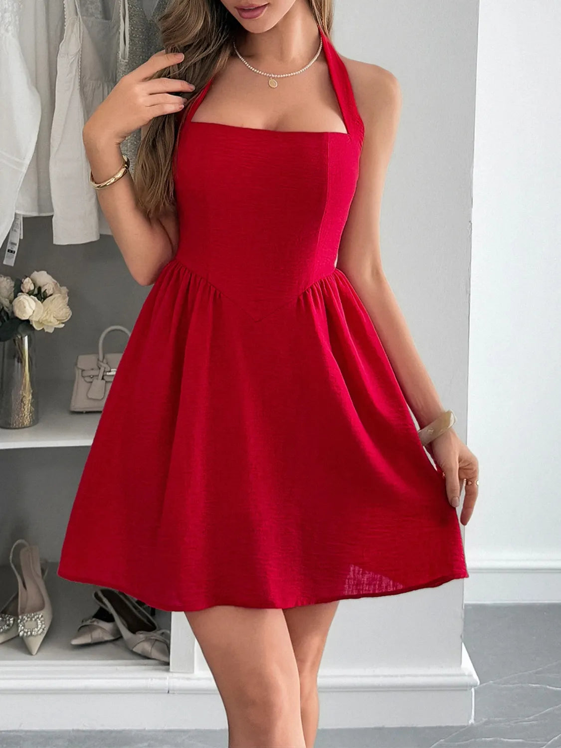 Halter Neck Summer Mini Dress - Blushé Belle
