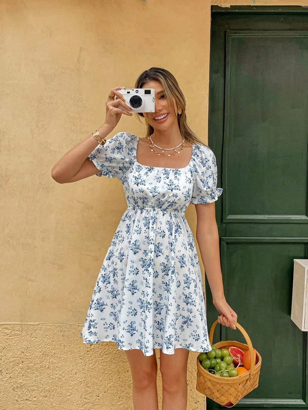 Floral Print Square Neck Mini Dress - Blushé Belle
